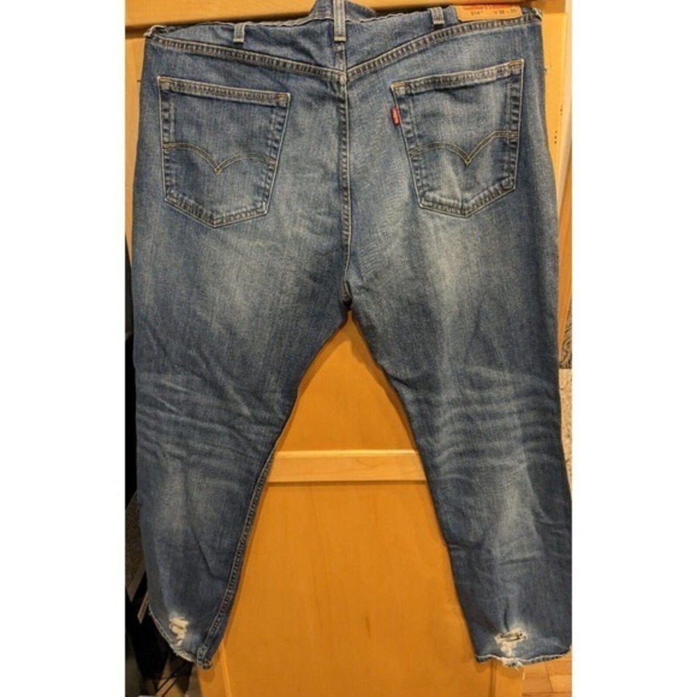 Levi's 514 Jeans 40X31 (actual) Blue zipper Fly Denim Jeans DISTRESSED CUFFS‎ - Picture 2 of 6